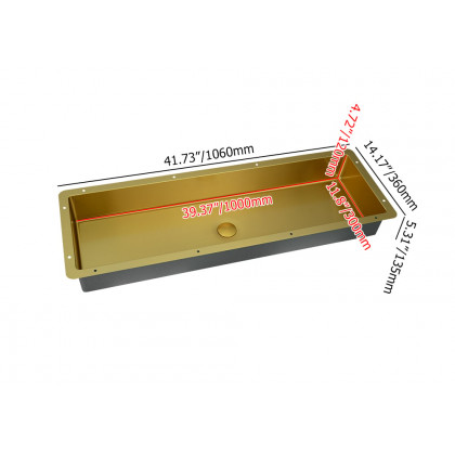 HMR - 42" Undermount Bathroom Sink Rectangular Stainless Steel Luxury with Drain Brushed Gold