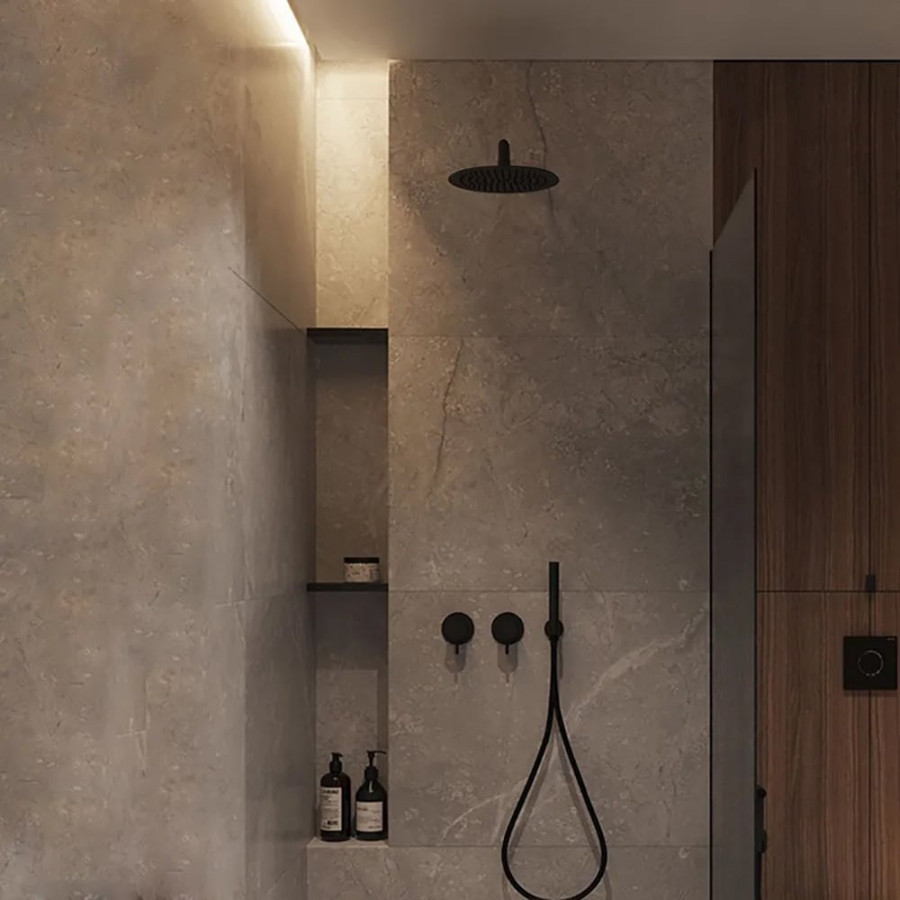HMR - 10" Wall-Mounted Round Black Shower System 2-Function with Hand Shower