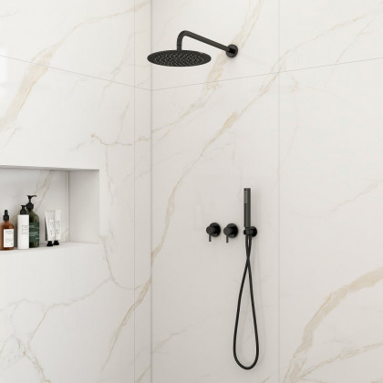 HMR - 10" Wall-Mounted Round Black Shower System 2-Function with Hand Shower