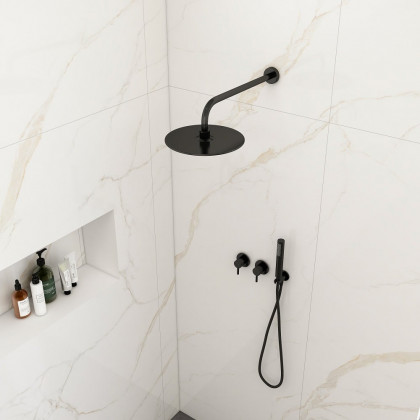 HMR - 10" Wall-Mounted Round Black Shower System 2-Function with Hand Shower