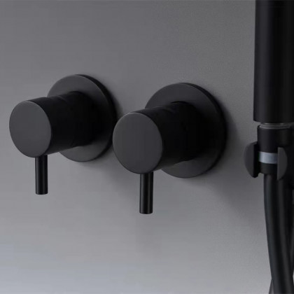 HMR - 10" Wall-Mounted Round Black Shower System 2-Function with Hand Shower