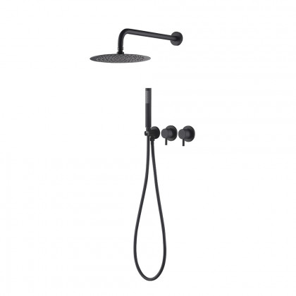 HMR - 10" Wall-Mounted Round Black Shower System 2-Function with Hand Shower