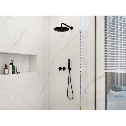 HMR - 10" Wall-Mounted Round Black Shower System 2-Function with Hand Shower