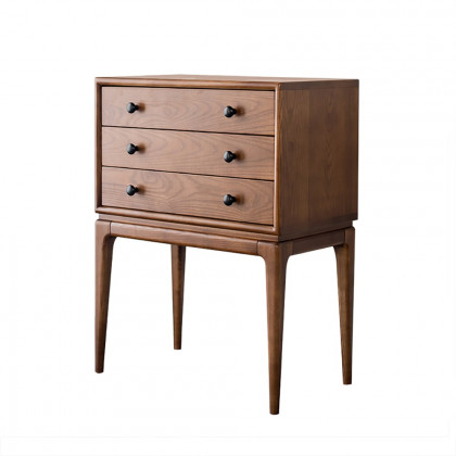 HMR - Tanic Mid Century Modern Chest Cabinet with Storage 3 Drawers of Ash Wood in Walnut