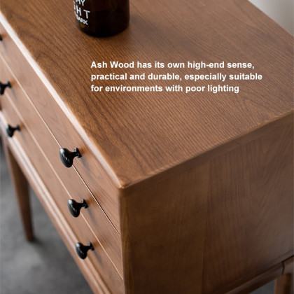 HMR - Tanic Mid Century Modern Chest Cabinet with Storage 3 Drawers of Ash Wood in Walnut