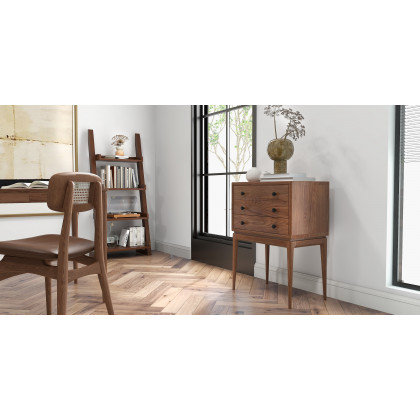 HMR - Tanic Mid Century Modern Chest Cabinet with Storage 3 Drawers of Ash Wood in Walnut