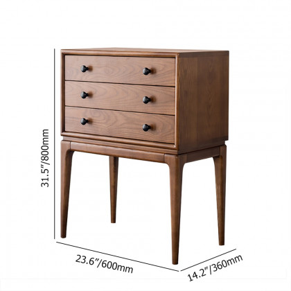 HMR - Tanic Mid Century Modern Chest Cabinet with Storage 3 Drawers of Ash Wood in Walnut