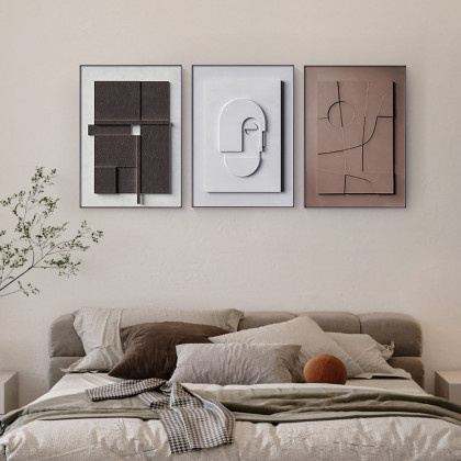 HMR 3 Pieces Japandi Canvas Wall Art Print Hanging Wall Decor Set with Rectangle Frame - Multi-Color, 20"W x 1"D x 27"H, Without 3D