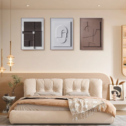 HMR 3 Pieces Japandi Canvas Wall Art Print Hanging Wall Decor Set with Rectangle Frame - Multi-Color, 20"W x 1"D x 27"H, Without 3D