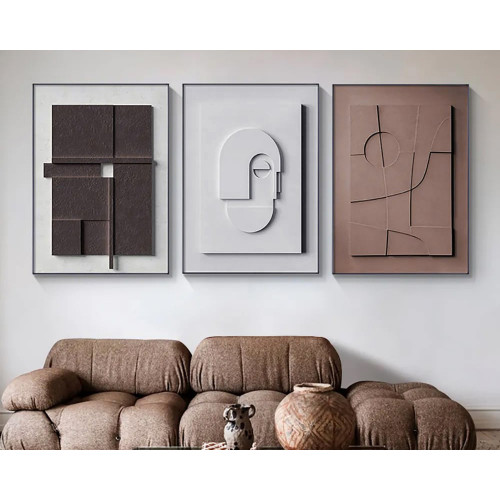 HMR - 3 Pieces Japandi Canvas Wall Art Print Hanging Wall Decor Set with Rectangle Frame