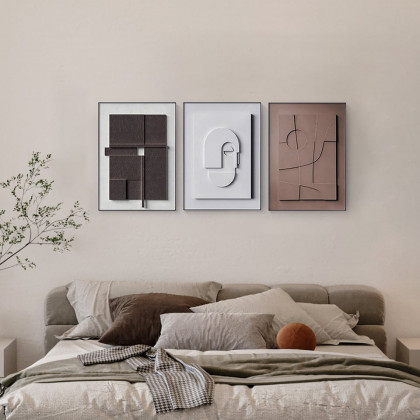HMR 3 Pieces Japandi Geometric Canvas Wall Art Painting Wall Decor Set with Rectangle Frame - Multi-Color, 15"W x 1"D x 23"H, Without 3D