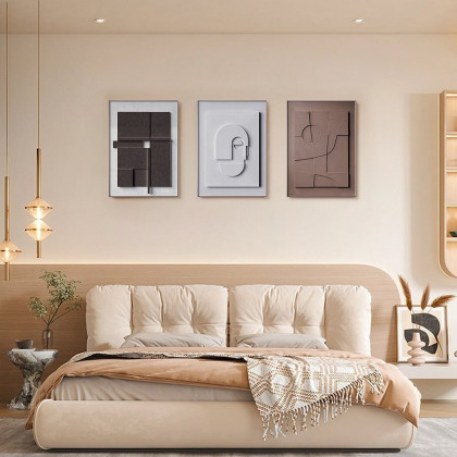 HMR 3 Pieces Japandi Geometric Canvas Wall Art Painting Wall Decor Set with Rectangle Frame - Multi-Color, 15"W x 1"D x 23"H, Without 3D