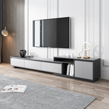 HMR - Modern Black Wood Retracted & Extendable TV Stand with 3-Drawer Up to 120"