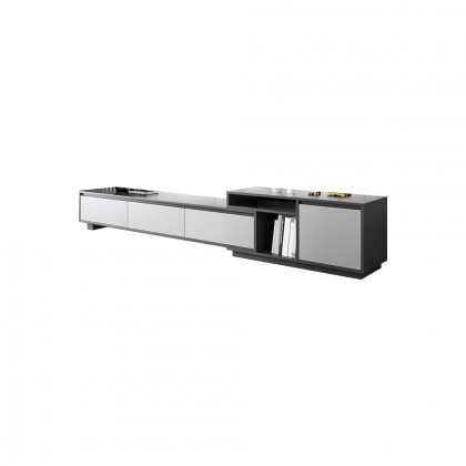 HMR - Modern Black Wood Retracted & Extendable TV Stand with 3-Drawer Up to 120"
