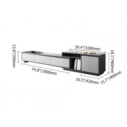 HMR - Modern Black Wood Retracted & Extendable TV Stand with 3-Drawer Up to 120"