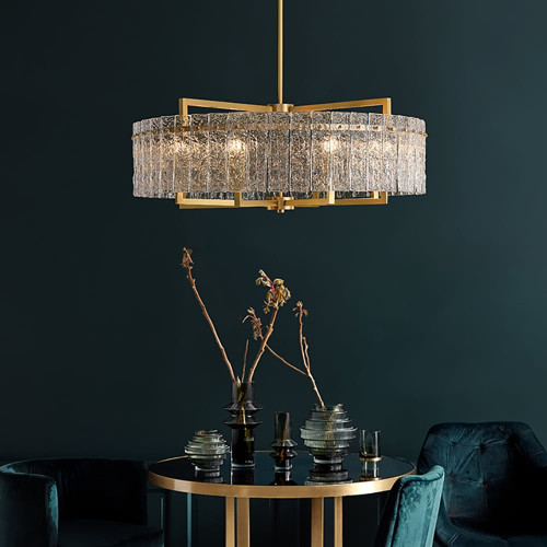 HMR Jewell Modern Brass Drum Chandelier with Adjustable Hanging Rod - 10-Light