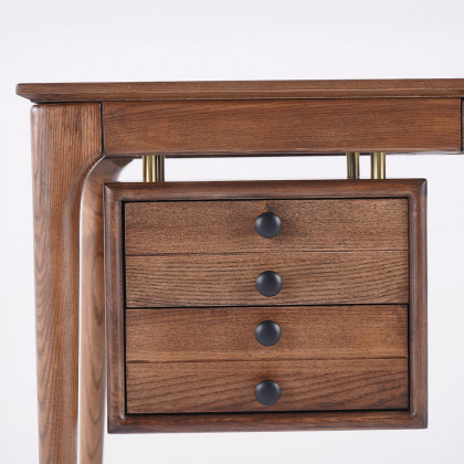 HMR - 55.1" Mid-century Style Walnut Ash Wood Home Office Desk with 3 Drawers