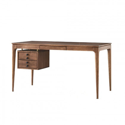 HMR - 55.1" Mid-century Style Walnut Ash Wood Home Office Desk with 3 Drawers