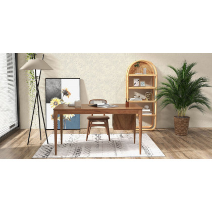HMR - 55.1" Mid-century Style Walnut Ash Wood Home Office Desk with 3 Drawers