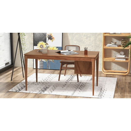 HMR - 55.1" Mid-century Style Walnut Ash Wood Home Office Desk with 3 Drawers
