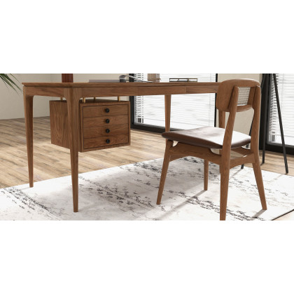 HMR - 55.1" Mid-century Style Walnut Ash Wood Home Office Desk with 3 Drawers