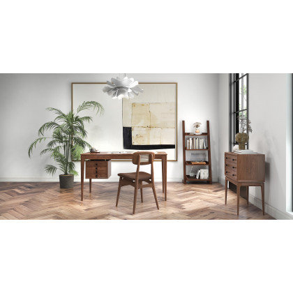 HMR - 55.1" Mid-century Style Walnut Ash Wood Home Office Desk with 3 Drawers