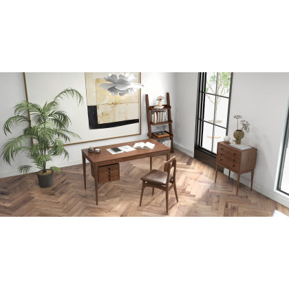 HMR - 55.1" Mid-century Style Walnut Ash Wood Home Office Desk with 3 Drawers