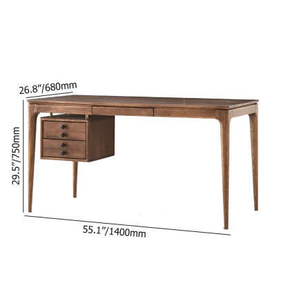 HMR - 55.1" Mid-century Style Walnut Ash Wood Home Office Desk with 3 Drawers