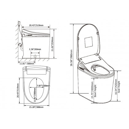 HMR - Compact Smart Bidet Toilet with Automatic Flushing 1.28 GPF
