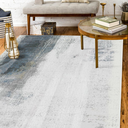 HMR Modern Ink Painting Gray & Ink Blue Rectangle Area Rug - 6' x 9'