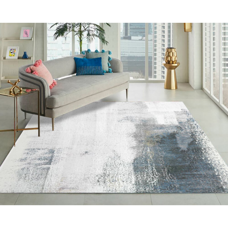 HMR - Modern Ink Painting Gray & Ink Blue Rectangle Area Rug