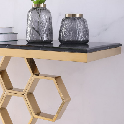 HMR - 59" Modern Rectangle Black Marble Console Table Narrow Entryway Table