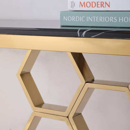HMR - 59" Modern Rectangle Black Marble Console Table Narrow Entryway Table