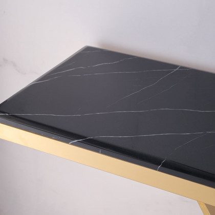 HMR - 59" Modern Rectangle Black Marble Console Table Narrow Entryway Table