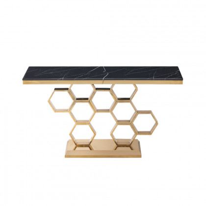 HMR - 59" Modern Rectangle Black Marble Console Table Narrow Entryway Table