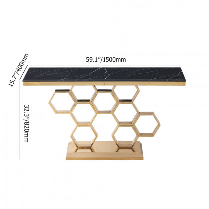 HMR - 59" Modern Rectangle Black Marble Console Table Narrow Entryway Table