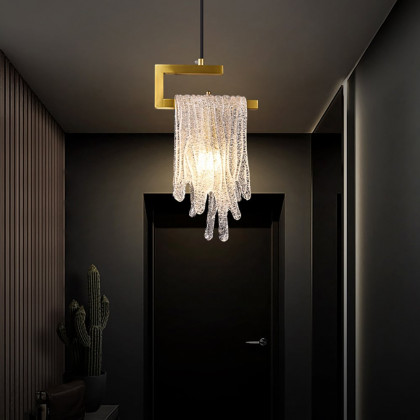 HMR - Modern Gold Pendant Light 1-Light Handmade Glass Waterfall for Bedroom and Living Room