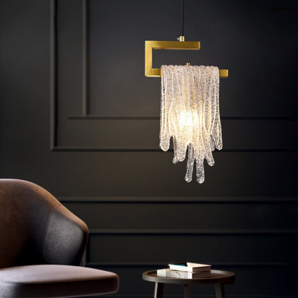 HMR - Modern Gold Pendant Light 1-Light Handmade Glass Waterfall for Bedroom and Living Room