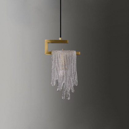 HMR - Modern Gold Pendant Light 1-Light Handmade Glass Waterfall for Bedroom and Living Room
