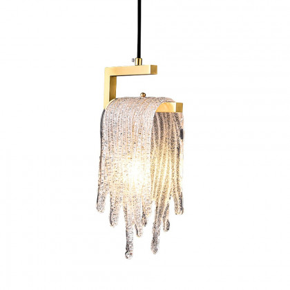 HMR - Modern Gold Pendant Light 1-Light Handmade Glass Waterfall for Bedroom and Living Room