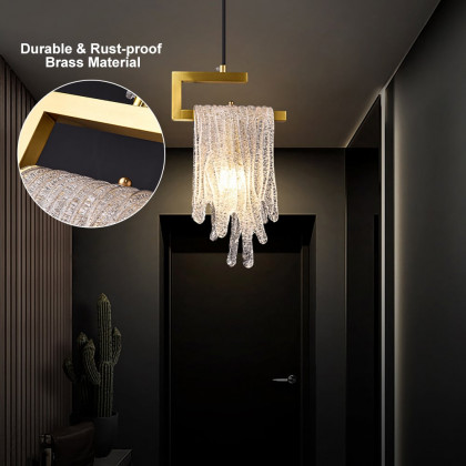 HMR - Modern Gold Pendant Light 1-Light Handmade Glass Waterfall for Bedroom and Living Room