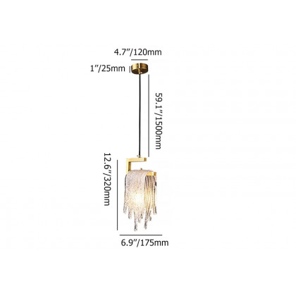 HMR - Modern Gold Pendant Light 1-Light Handmade Glass Waterfall for Bedroom and Living Room