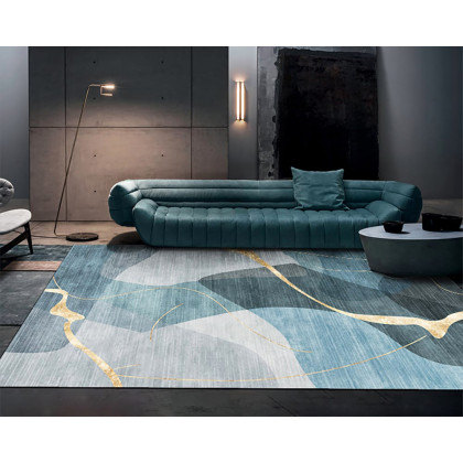 HMR Multi-purpose Modern Style Nylon Retangular Blue & Gold Florid Area Rug - 6' x 9'