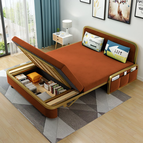 HMR 2-Seater Velvet Convertible Sleeper Sofa - Caramel, Queen Size