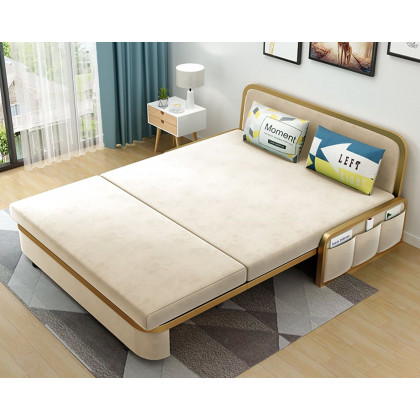 HMR 2-Seater Velvet Convertible Sleeper Sofa - Beige, Queen Size