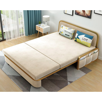 HMR 2-Seater Velvet Convertible Sleeper Sofa - Beige, Queen Size