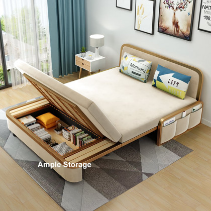 HMR 2-Seater Velvet Convertible Sleeper Sofa - Beige, Queen Size