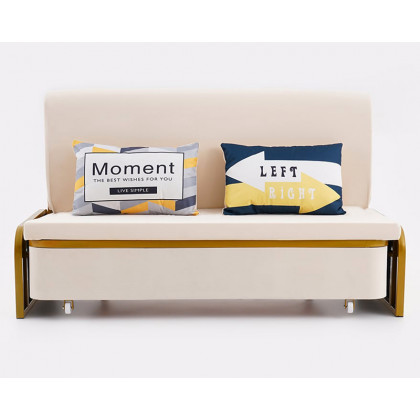 HMR 2-Seater Velvet Convertible Sleeper Sofa - Beige, Queen Size