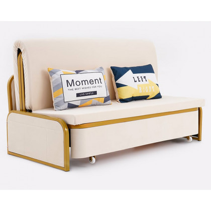 HMR 2-Seater Velvet Convertible Sleeper Sofa - Beige, Queen Size