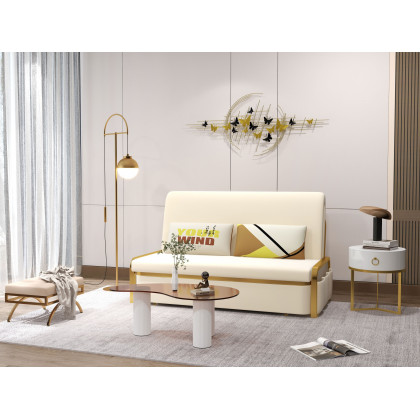 HMR 2-Seater Velvet Convertible Sleeper Sofa - Beige, Queen Size